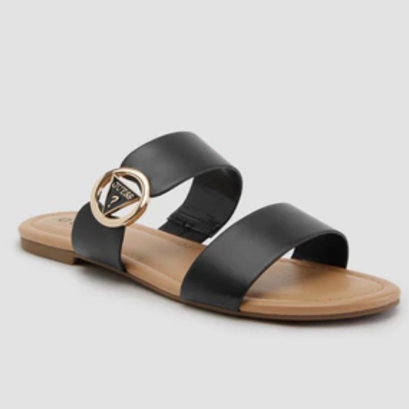 Guess Black Speak Logo Slide Sandals - Picture 1 of 8